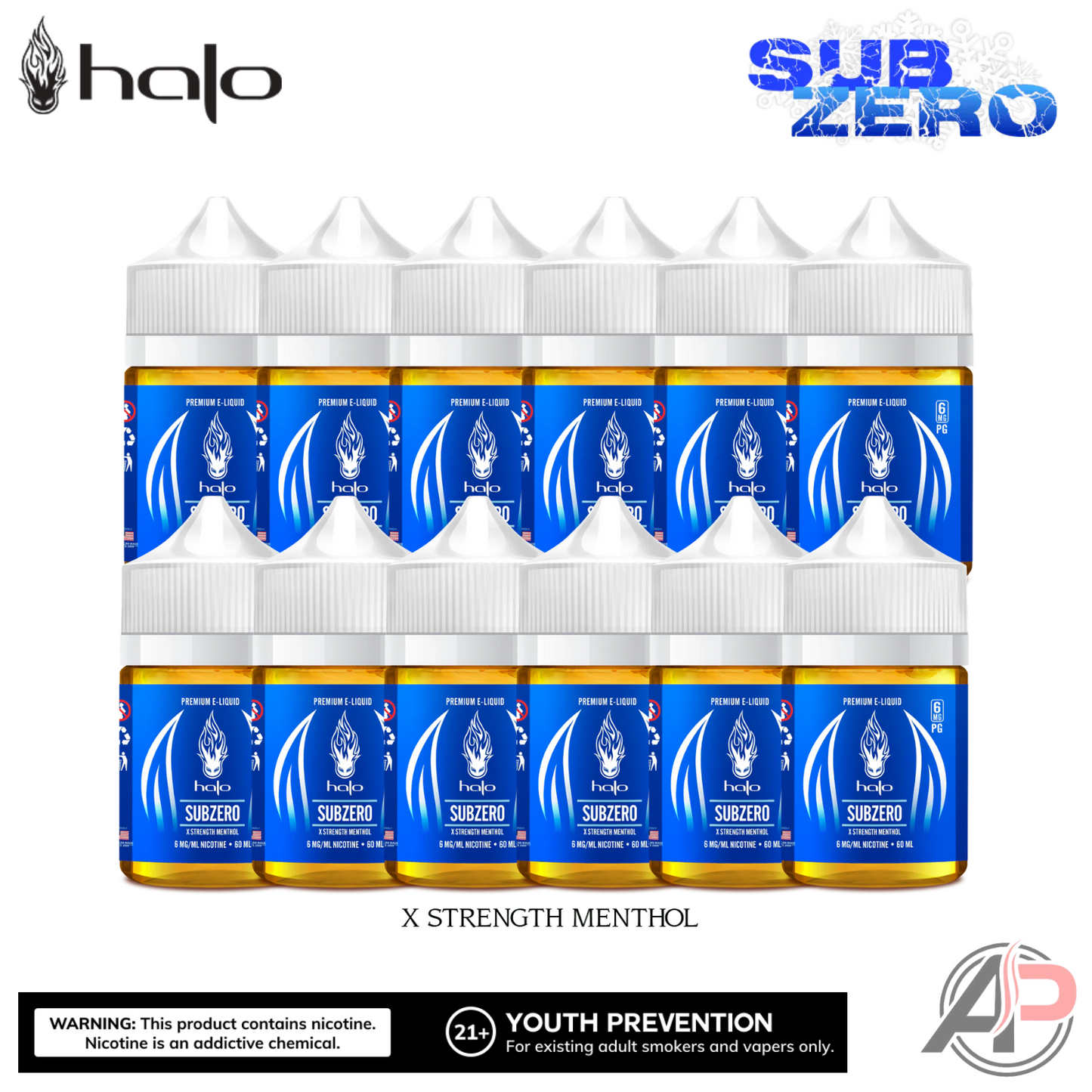 Halo SubZero X Strength Menthol E-Liquid 60mL 12 Bottle Bundle Box