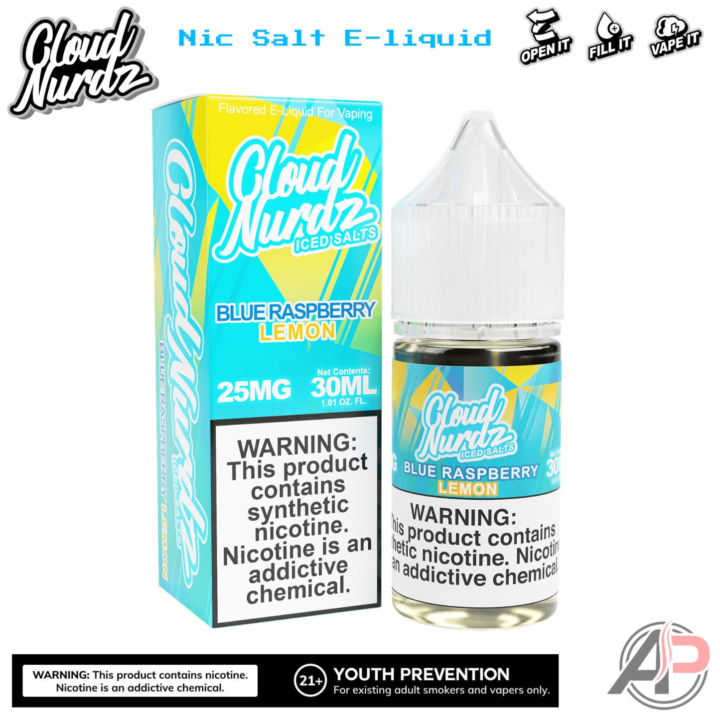 Cloud Nurdz Blue Raspberry Lemon Iced E-Liquid 100mL