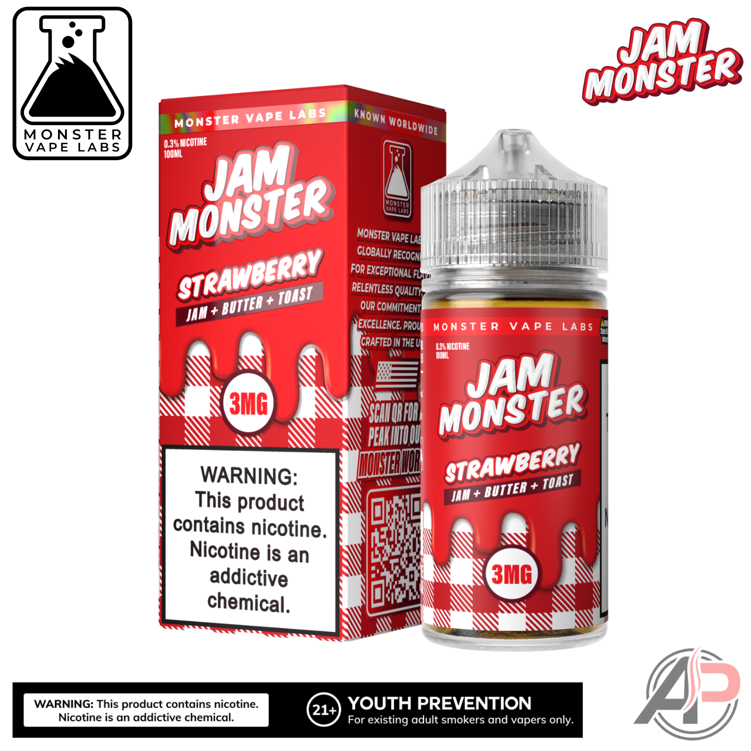 Strawberry E-Liquid By Jam Monster Vape Labs 100mL – Apvs