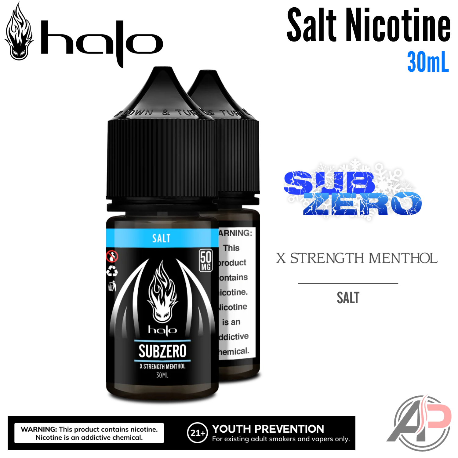 Halo Subzero X Strength Menthol Salt Nicotine 30mL – Apvs