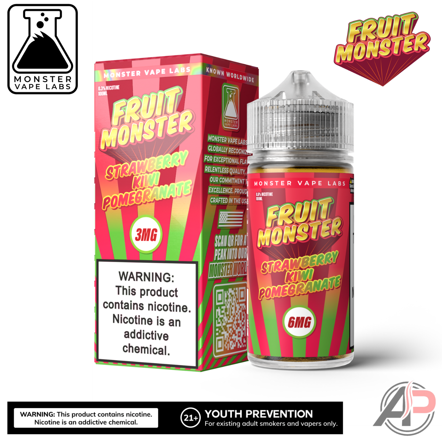 Strawberry Kiwi Pomegranate E-Liquid By Fruit Monster Vape Labs 100mL
