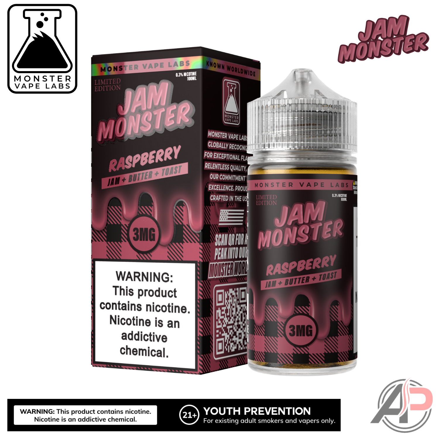 Raspberry E-Liquid By Jam Monster Vape Labs 100mL – Apvs