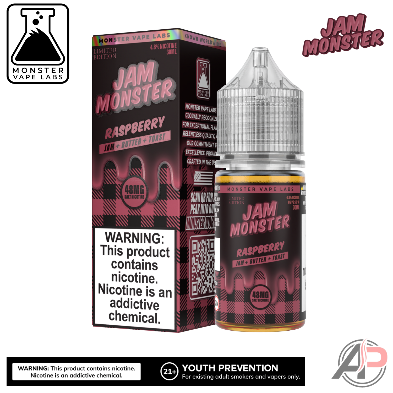 Raspberry E-Liquid By Jam Monster Vape Labs 100mL