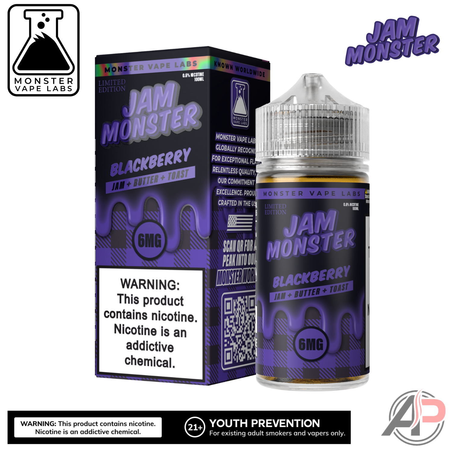Blackberry E-Liquid By Jam Monster Vape Labs 100mL Apvs Blackberry E-Liquid By Jam Monster Vape Labs 100mL Apvs