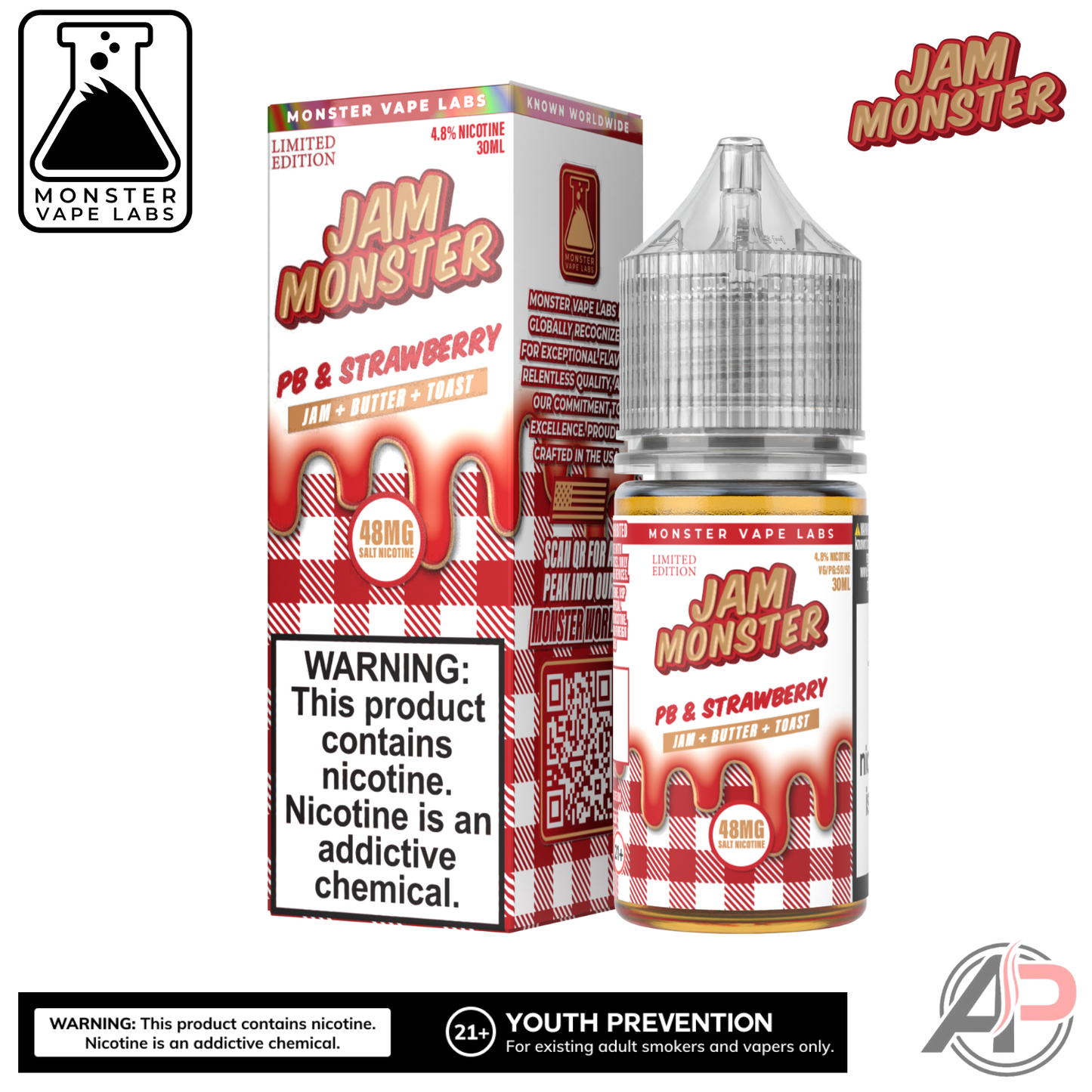 PB & Strawberry E-Liquid By Jam Monster Vape Labs 100mL