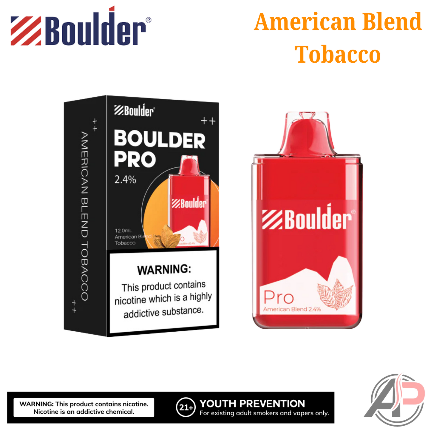 Boulder Pro American Blend Tobacco 5000 Puffs Disposable Vape Device Red
