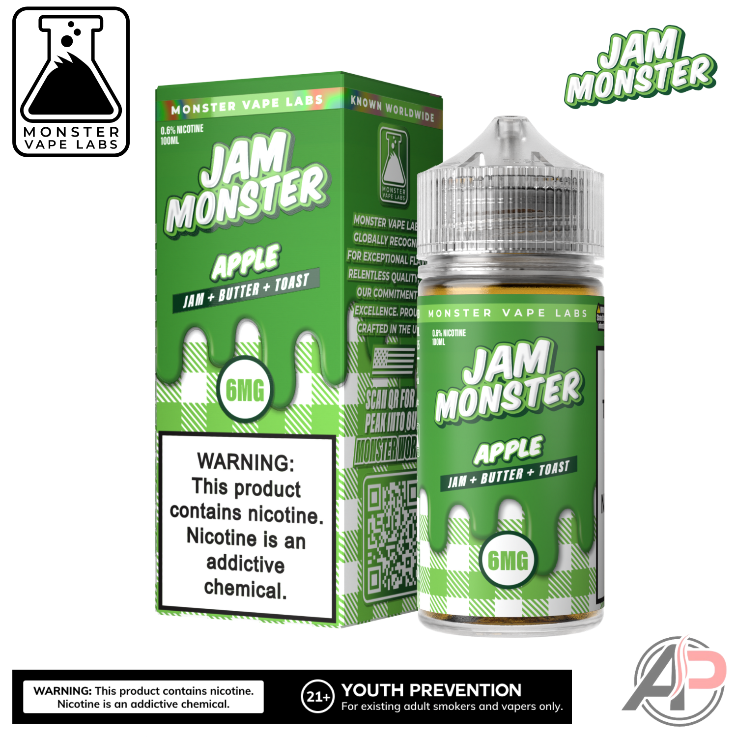 Apple E-Liquid By Jam Monster Vape Labs 100mL Apvs Apple E-Liquid By Jam Monster Vape Labs 100mL Apvs
