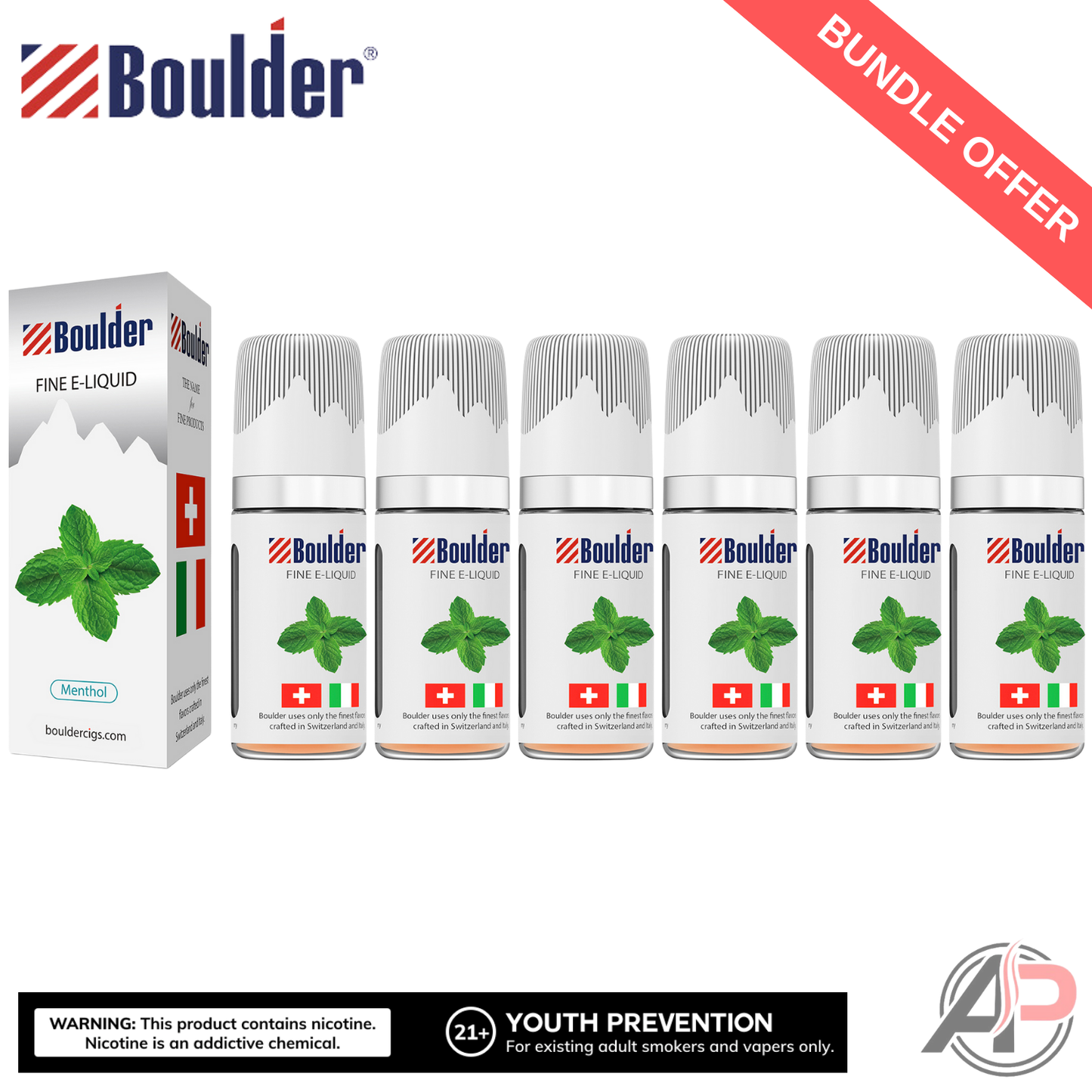 Boulder Menthol E-Liquid 10mL 6 Bottle Bundle Box
