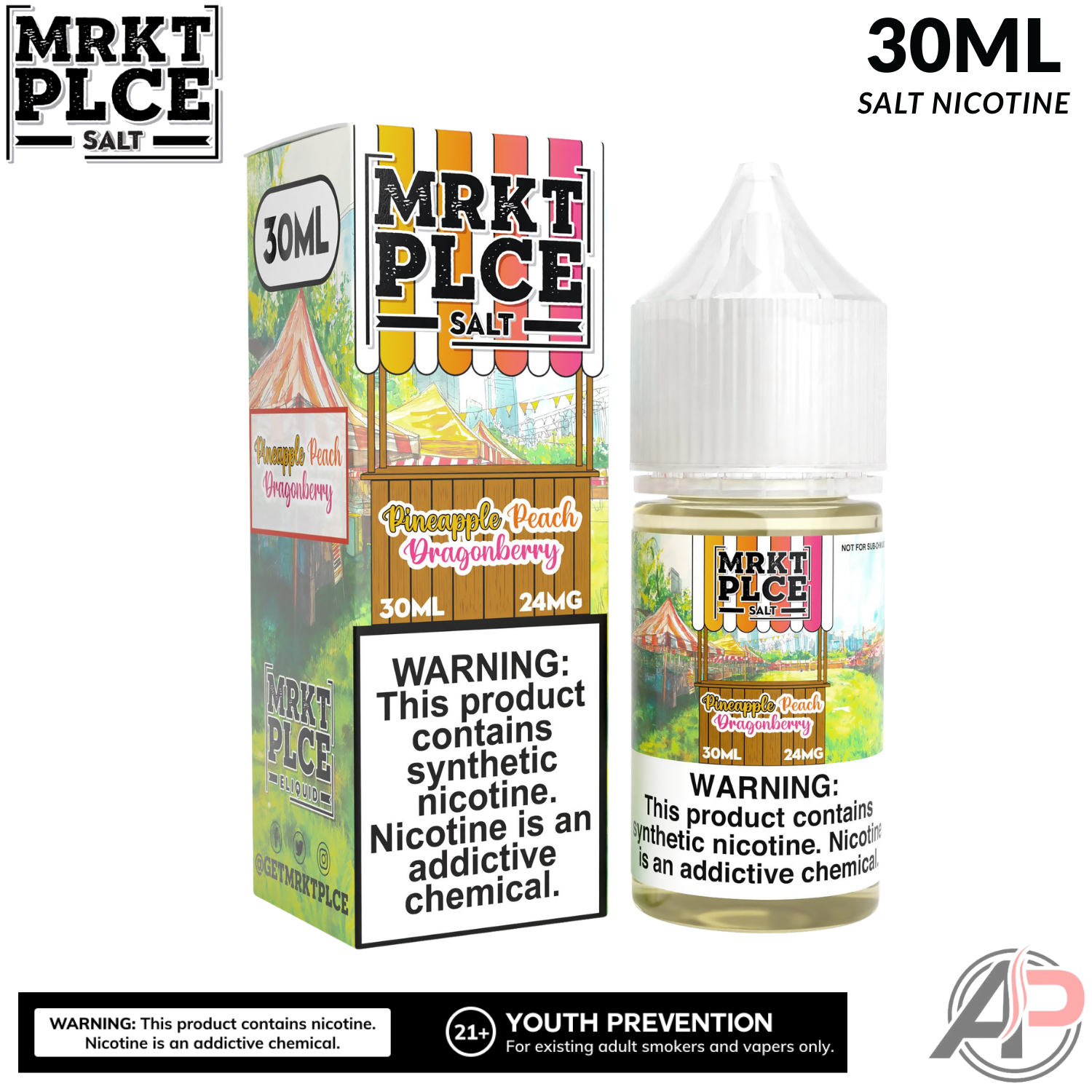 MRKT PLCE Pineapple Peach Dragonberry Salt Nicotine 30mL Apvs MRKT PLCE Pineapple Peach Dragonberry Salt Nicotine 30mL Apvs