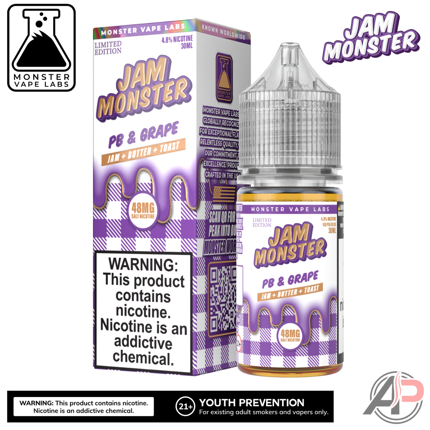 PB & Grape Salt Nicotine By Jam Monster Vape Labs 30mL