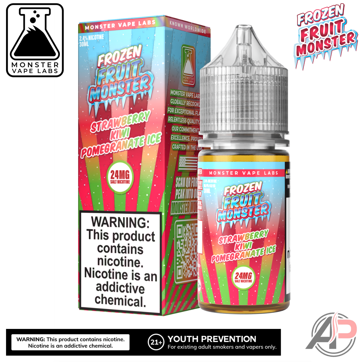 Strawberry Kiwi Pomegranate Ice Salt Nicotine By Frozen Fruit Monster Vape Labs 30mL
