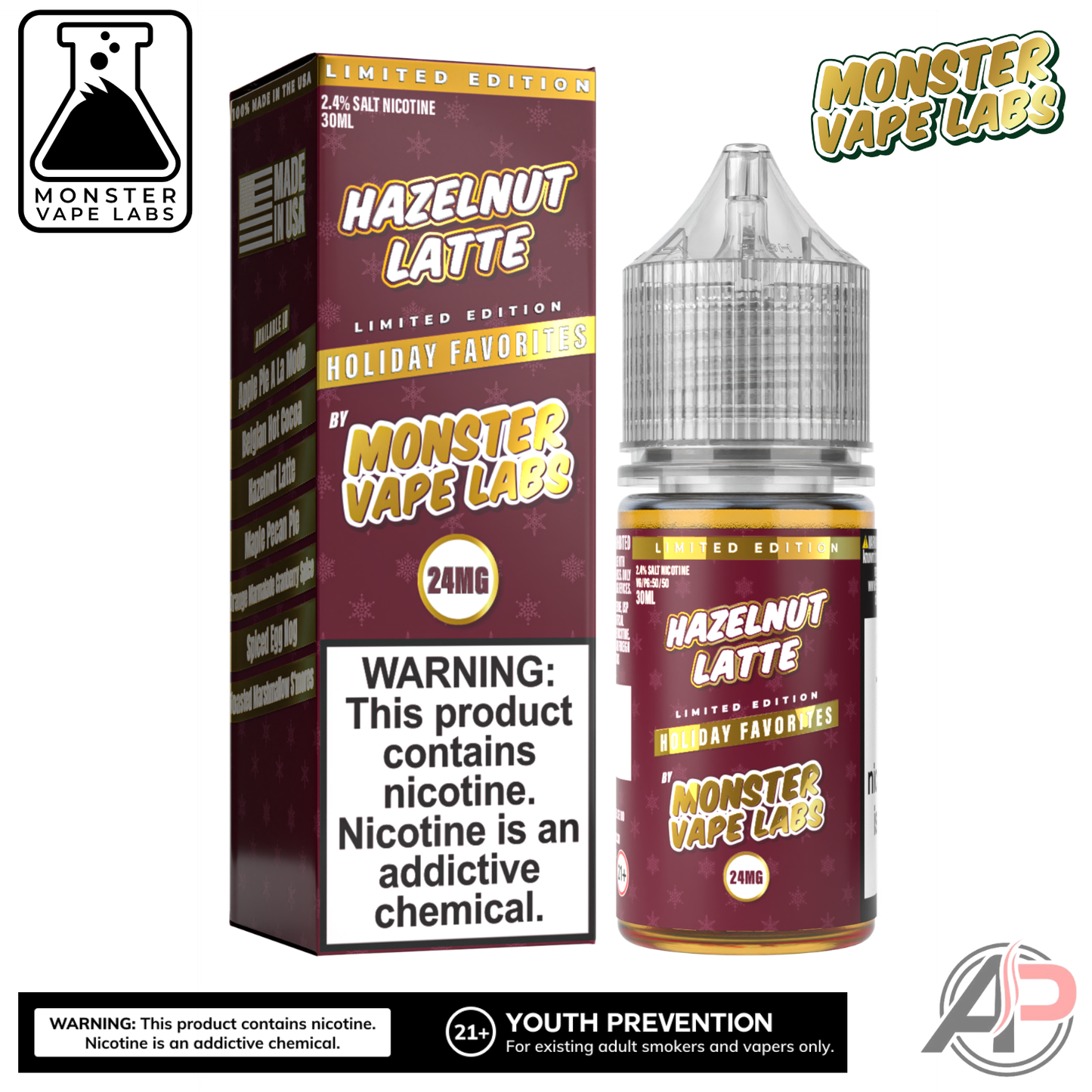 Hazelnut Latte Salt Nicotine By Holiday Monster Vape Labs 30mL