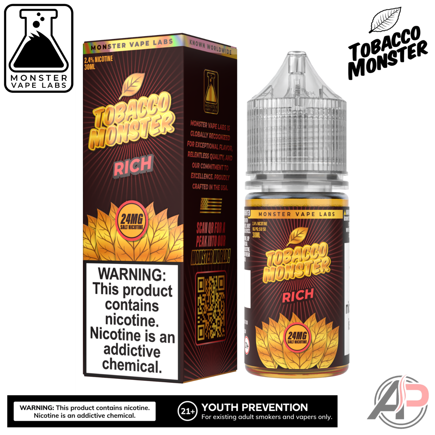 Rich Tobacco Salt nicotine By Tobacco Monster Vape Labs 30mL
