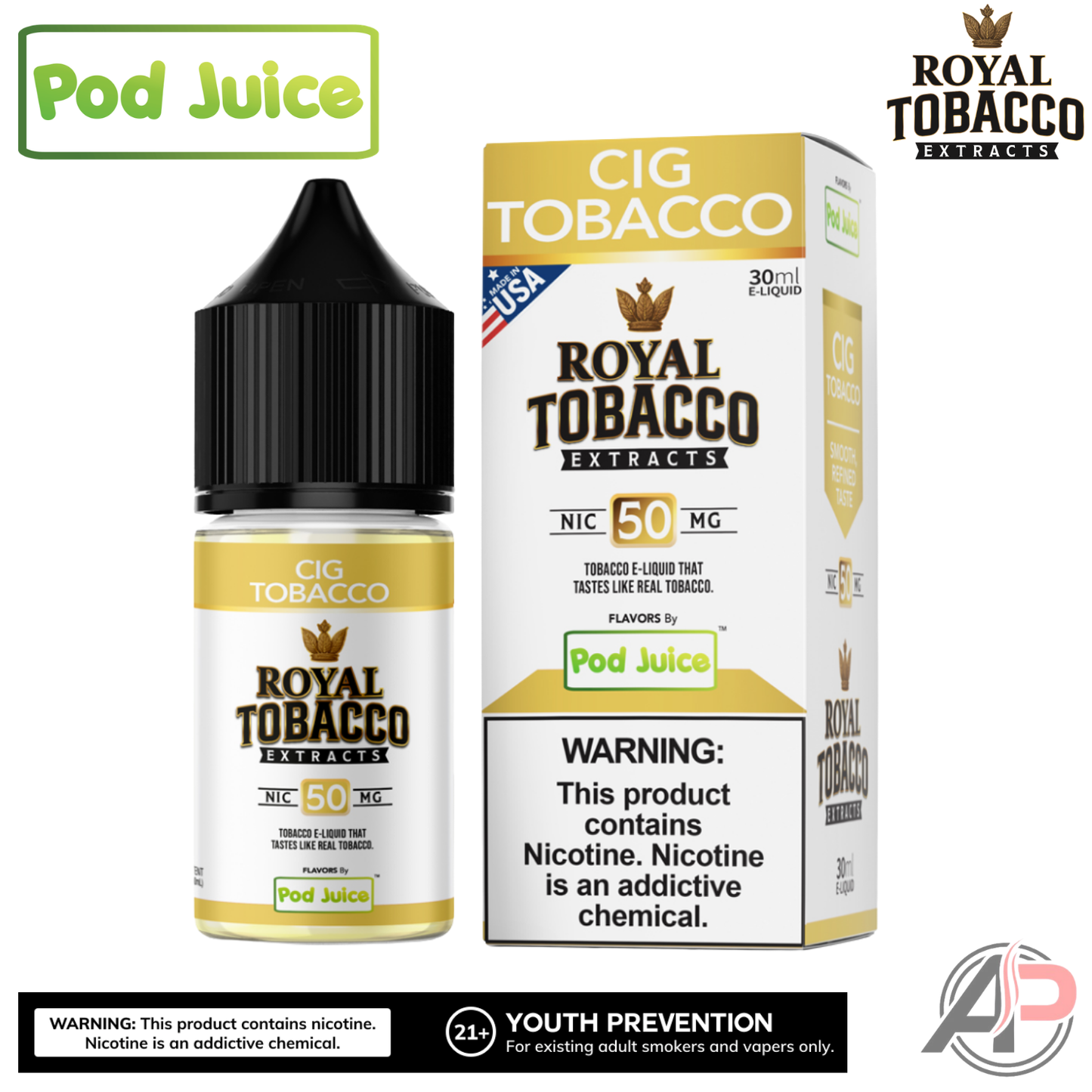 Pod Juice Royal Tobacco Extracts Cig Tobacco Salt Nicotine 30mL