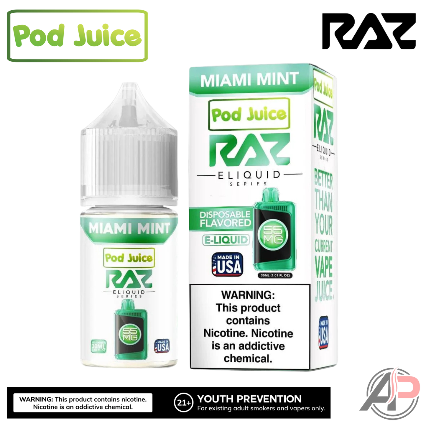 Pod Juice x Raz LTX Miami Mint Salt Nicotine 30mL