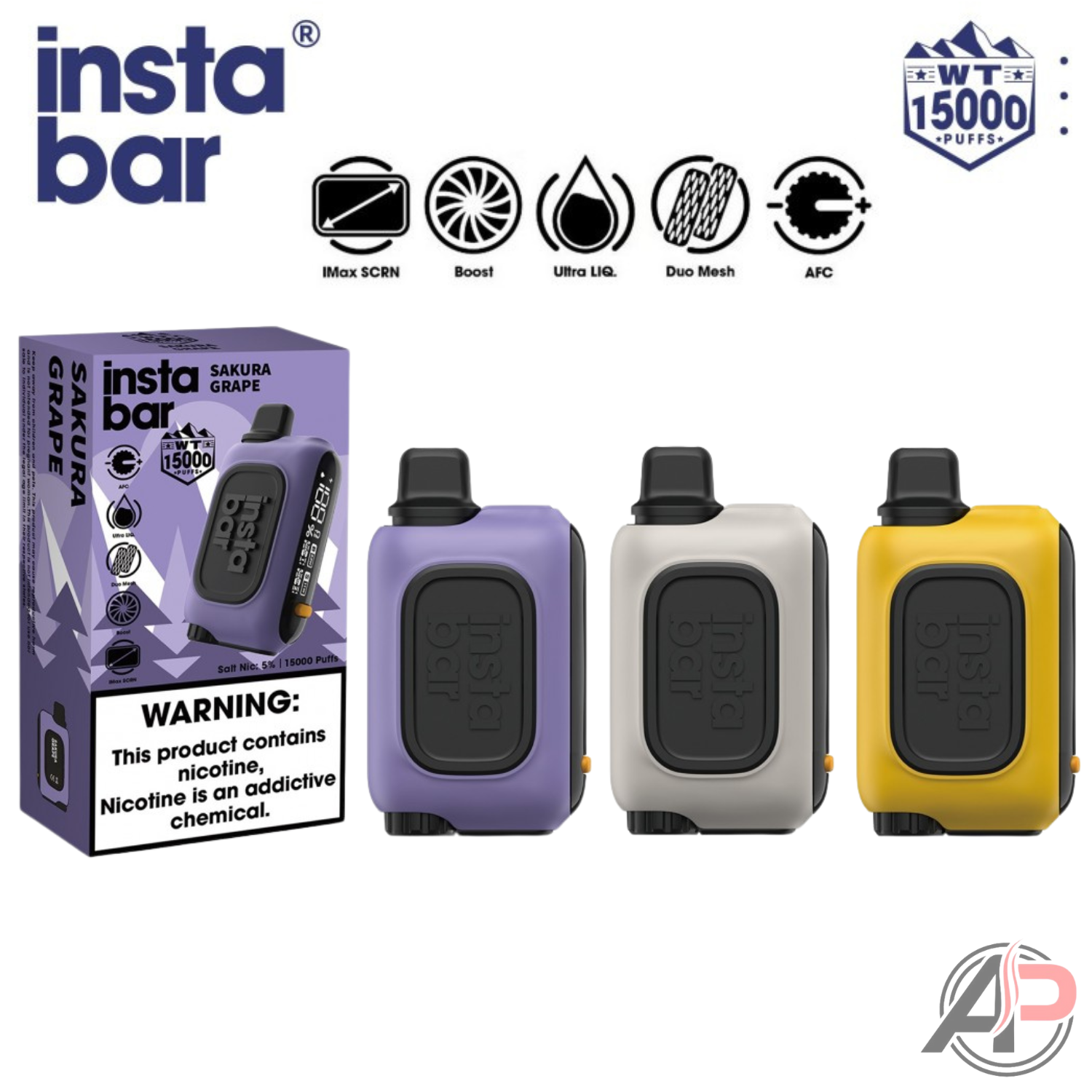 InstaBar WT15000 Vape 15K Puffs All Flavors Apvs InstaBar WT15000 Vape 15K Puffs All Flavors Apvs