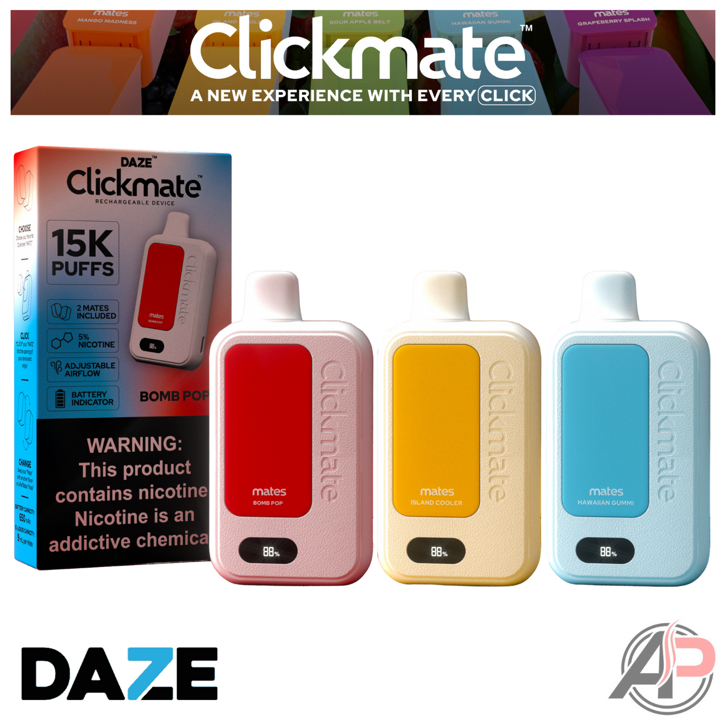 7 Daze Clickmate 15000 Puffs Disposable Vape Device Starter Kit