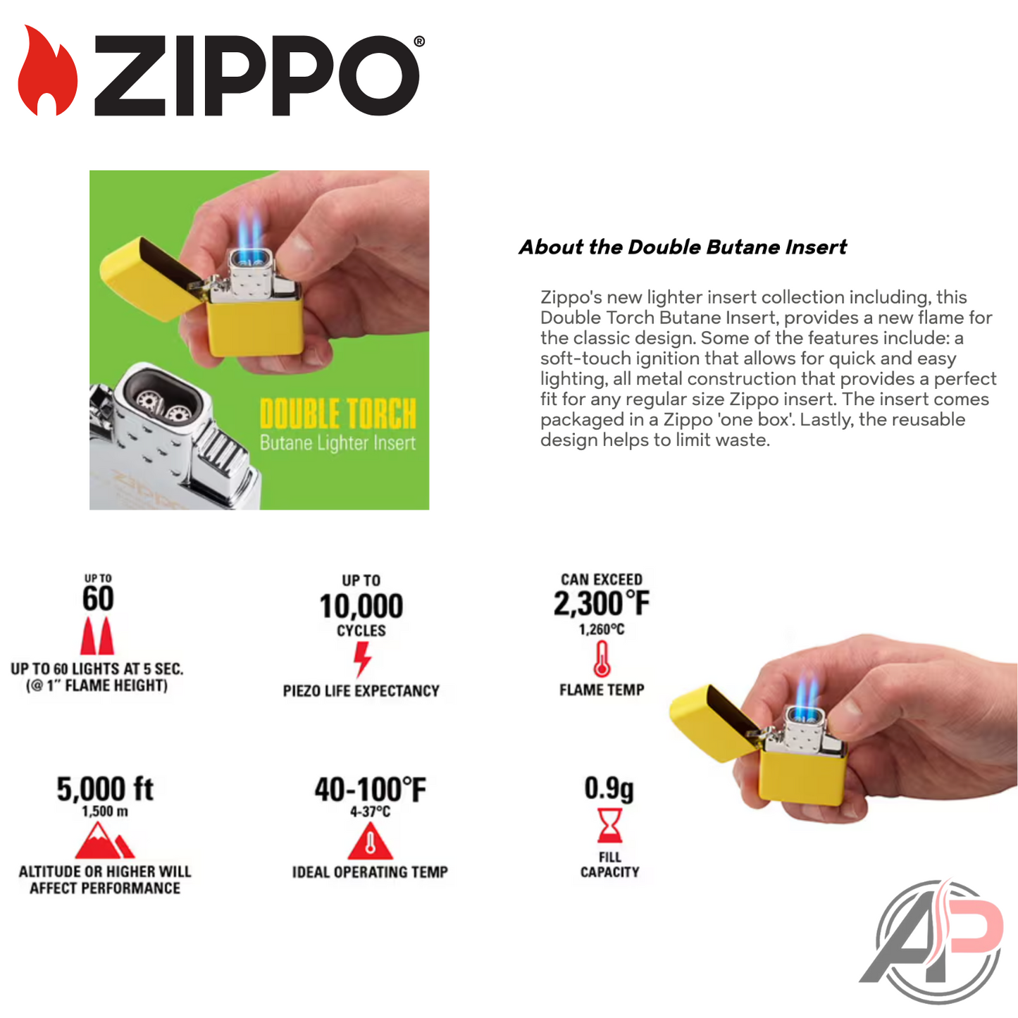 Zippo Double Torch Butane Lighter Insert