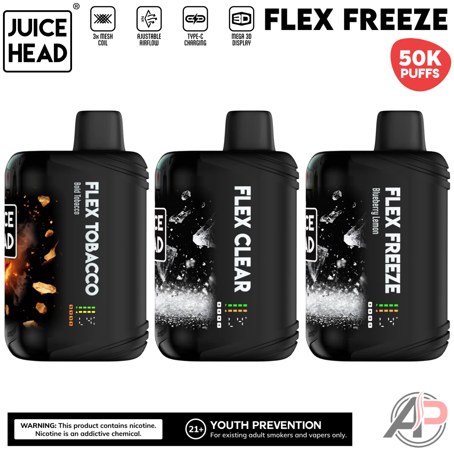 Juice Head Flex Freeze 50,000 Puffs Disposable Vape Device Apvs Juice Head Flex Freeze 50,000 Puffs Disposable Vape Device Apvs