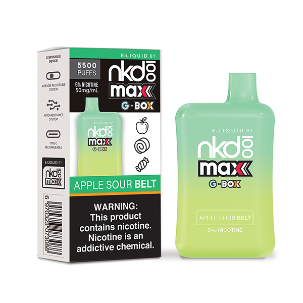 Naked 100 Max G-Box 5500 Puffs Disposable Vape Apple Sour Belt