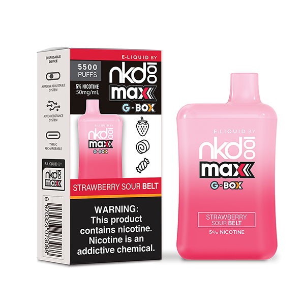 Naked 100 Max G-Box 5500 Puffs Disposable Vape Strawberry Sour Belt