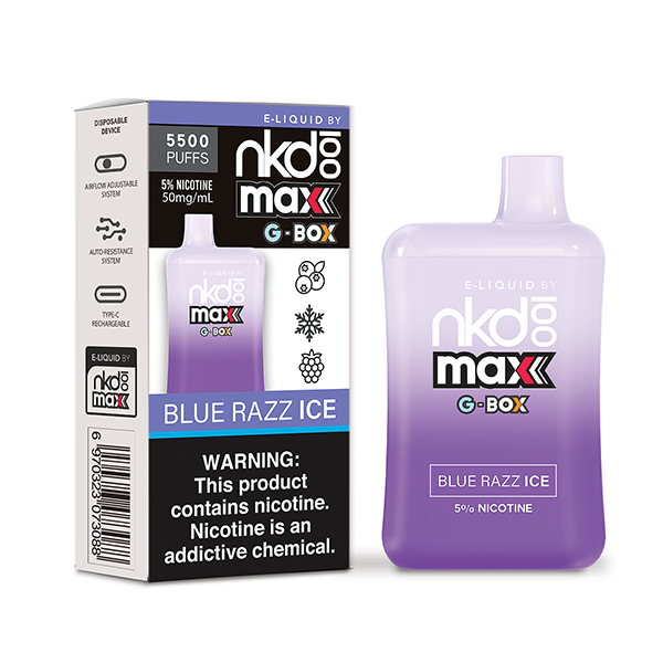 Naked 100 Max G-Box 5500 Puffs Disposable Vape Blue Razz Ice