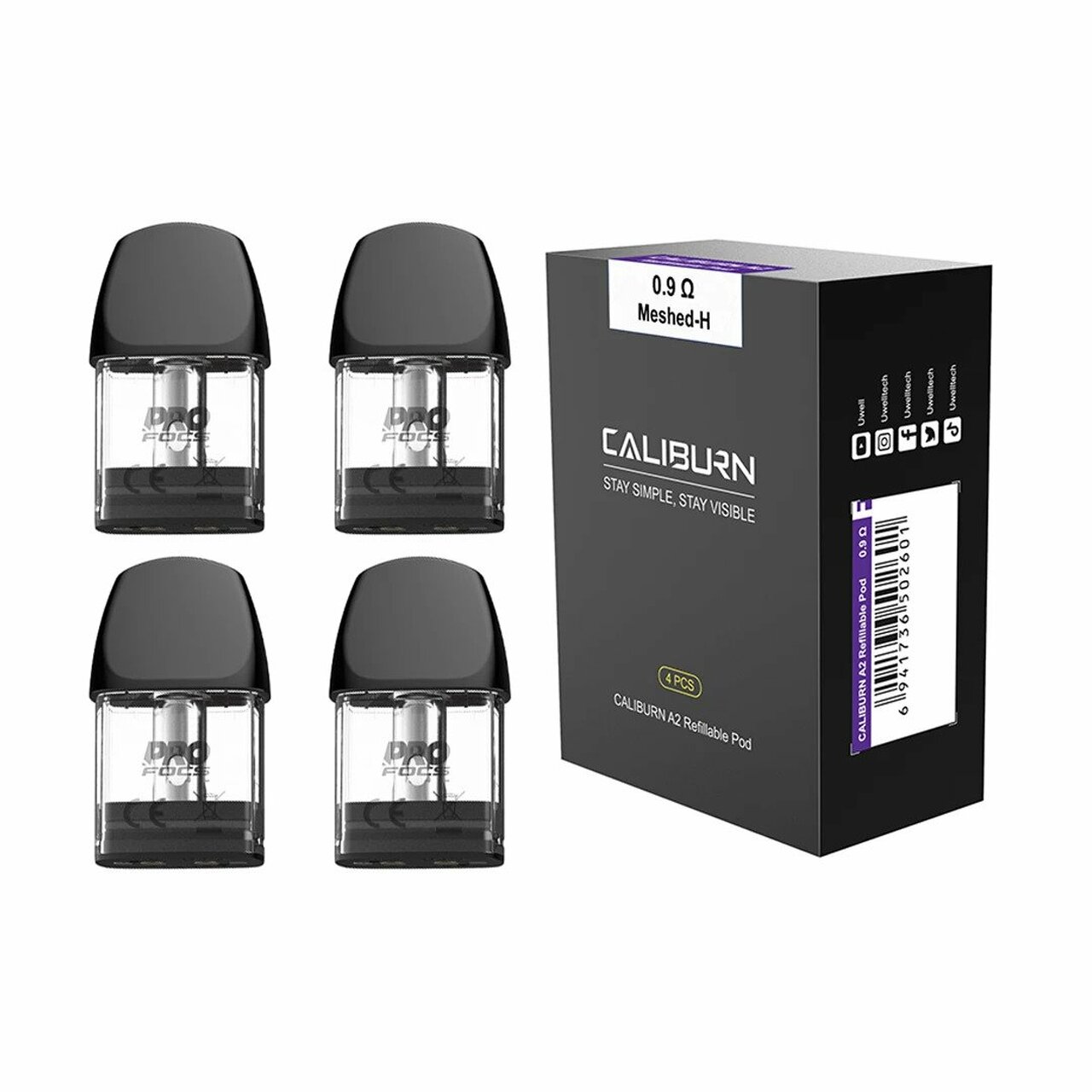 Uwell Caliburn A2 & AK2 Replacement Pods 0.9ohm Meshed-H
