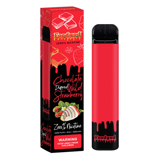 Food God Zero Nicotine 2400 Puffs Disposable Vape Device Chocolate Dipped Wild Strawberries