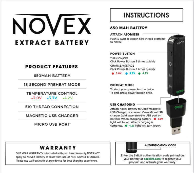 OOZE NOVEX 650Mah Battery