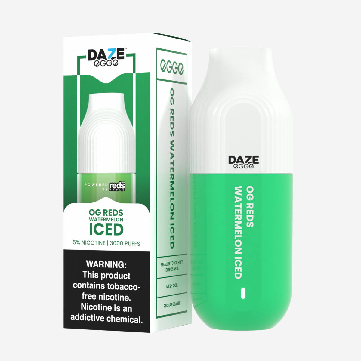 7 Daze Egge 3000 Puffs Disposable Vape Device OG Reds Watermelon Iced