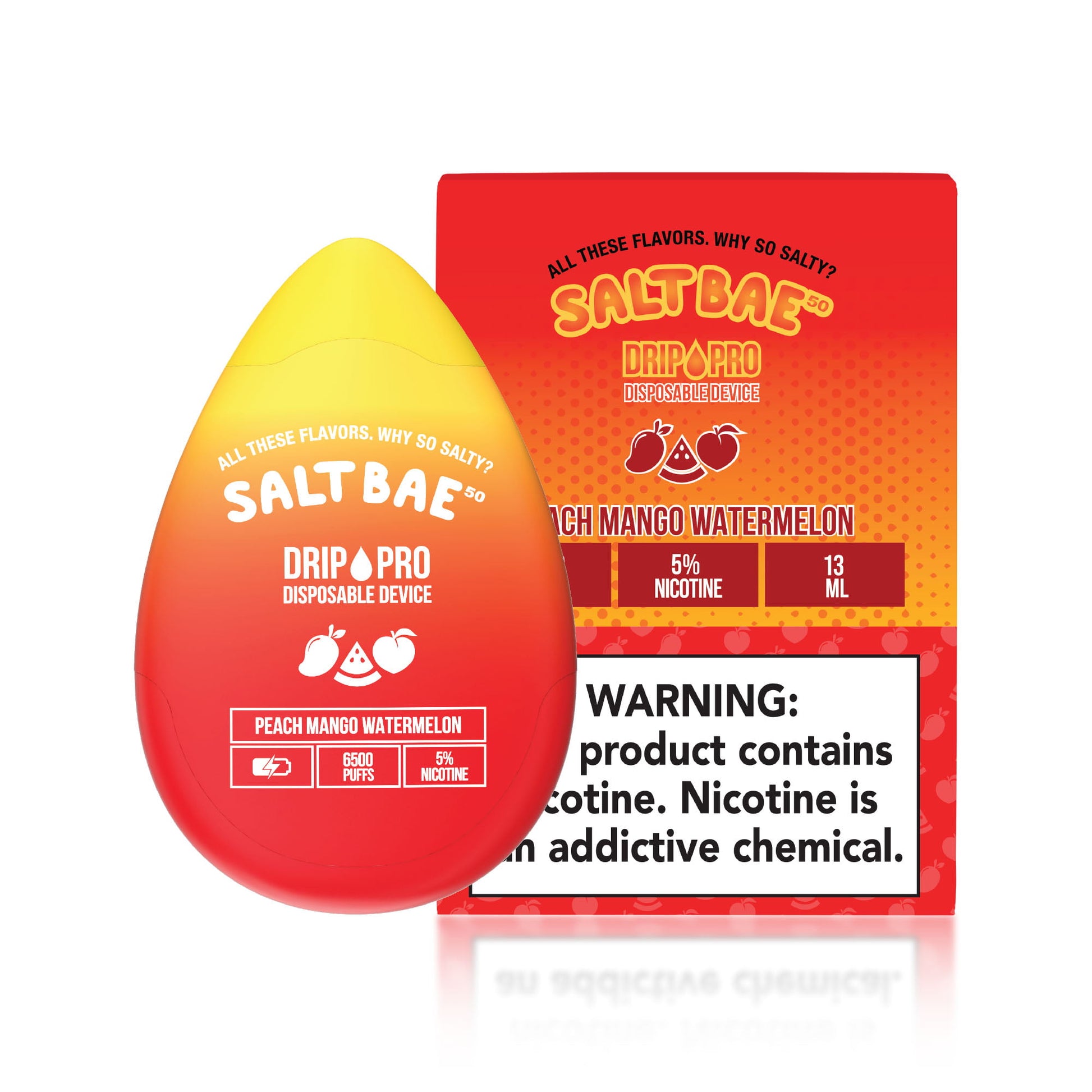Salt Bae Drip Pro 6500 Puffs Disposable Vape Peach Mango Watermelon