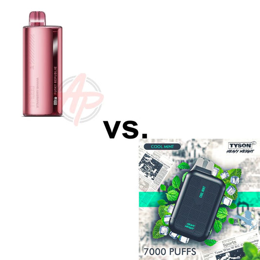 Funky Republic Ti7000 Disposable Vape vs. Tyson 2.0 Heavy Weight 7000 Puff Disposable Vape Device