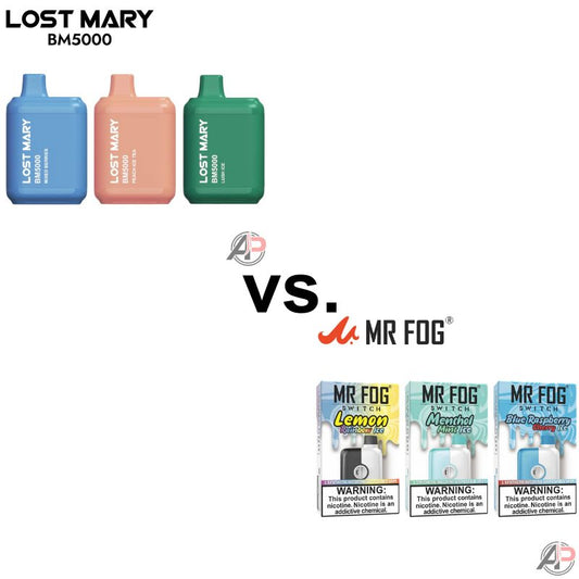 Lost Mary BM5000 Disposable Vape vs. Mr Fog Switch 5500 Puff Disposable Vape
