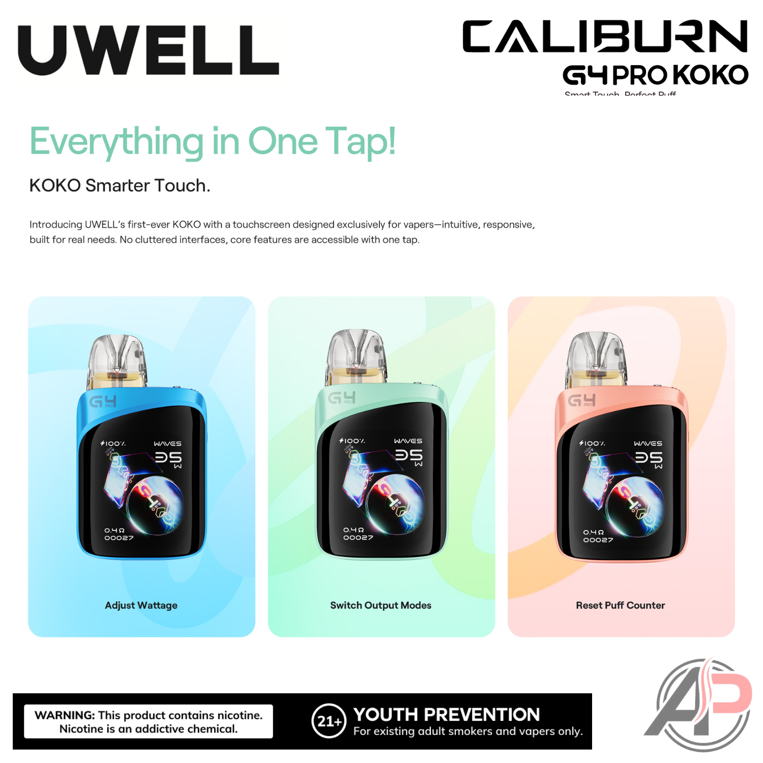 Uwell Caliburn G4 Pro Koko 35W Pod System Starter Kit Device Apvs Uwell Caliburn G4 Pro Koko 35W Pod System Starter Kit Device Apvs