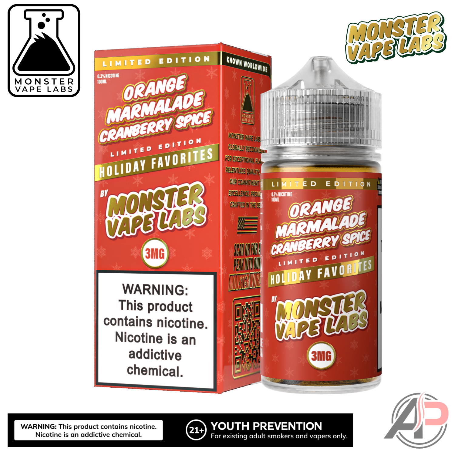 Orange Marmalade Cranberry Spice E-Liquid By Holiday Monster Vape Labs 100mL