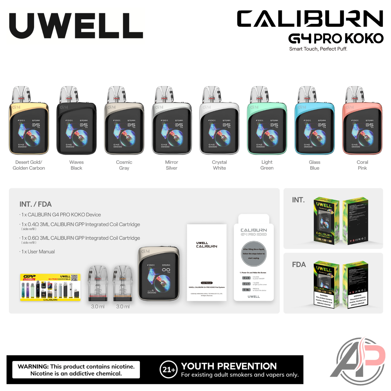 Uwell Caliburn G4 Pro Koko 35W Pod System Starter Kit Device Apvs Uwell Caliburn G4 Pro Koko 35W Pod System Starter Kit Device Apvs