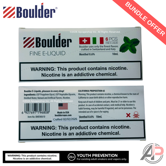 Boulder Menthol E-Liquid 10mL 6 Bottle Bundle Box