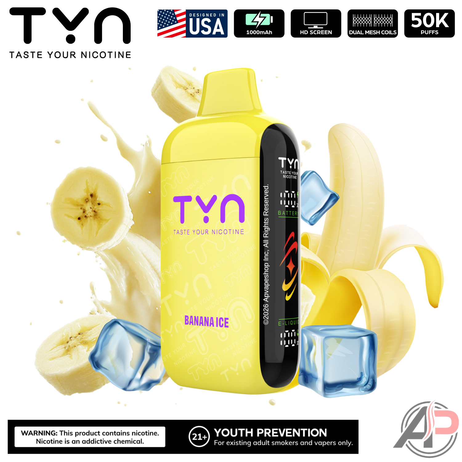Tyn 50000 Puffs Disposable Vape Device Banana Ice