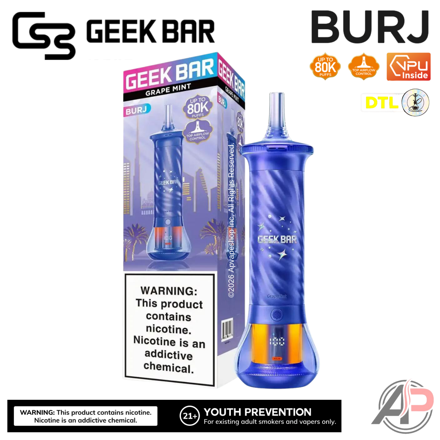 Geek Bar Burj 80K Puffs Hookah Disposable Vape Device
