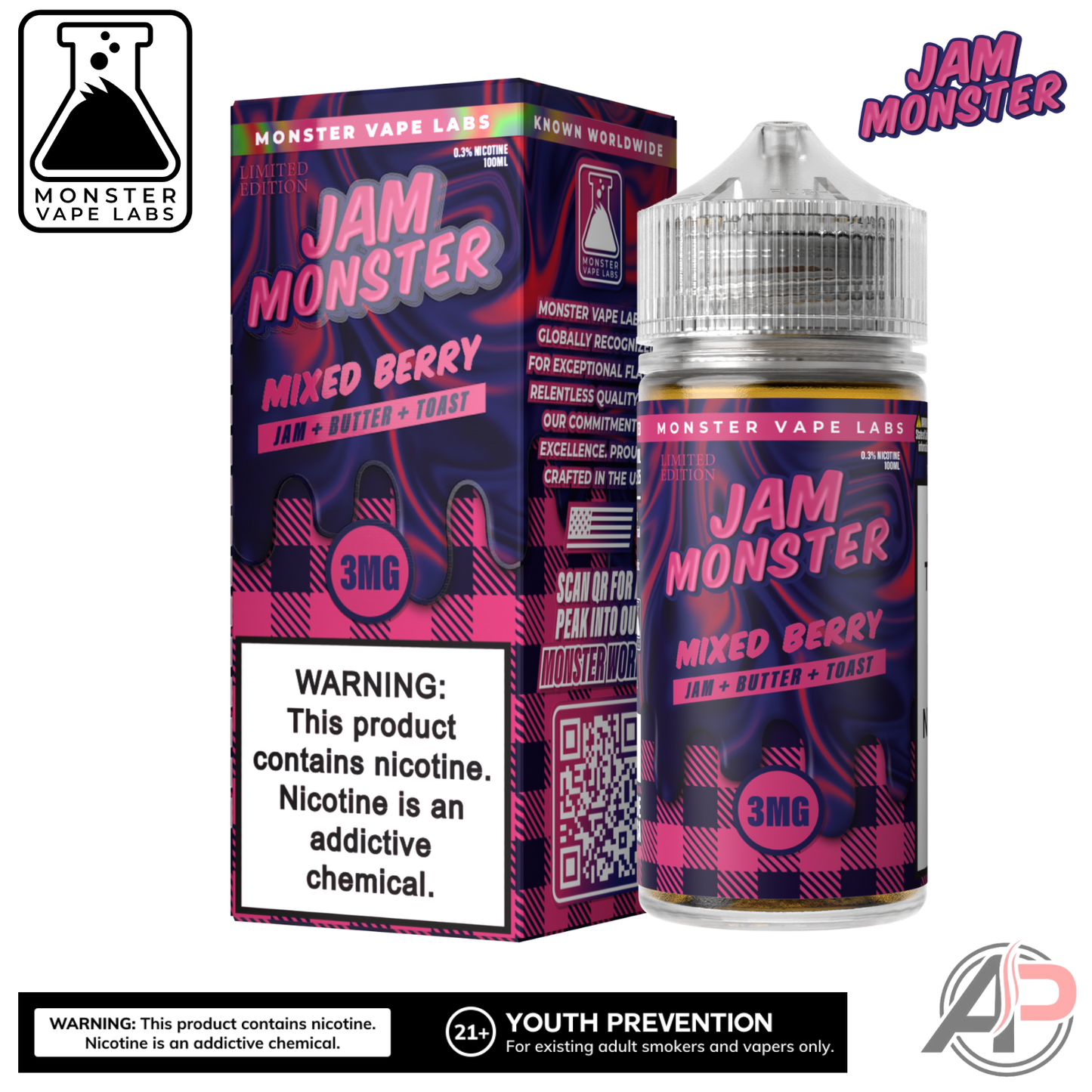 Mixed Berry E-Liquid By Jam Monster Vape Labs 100mL