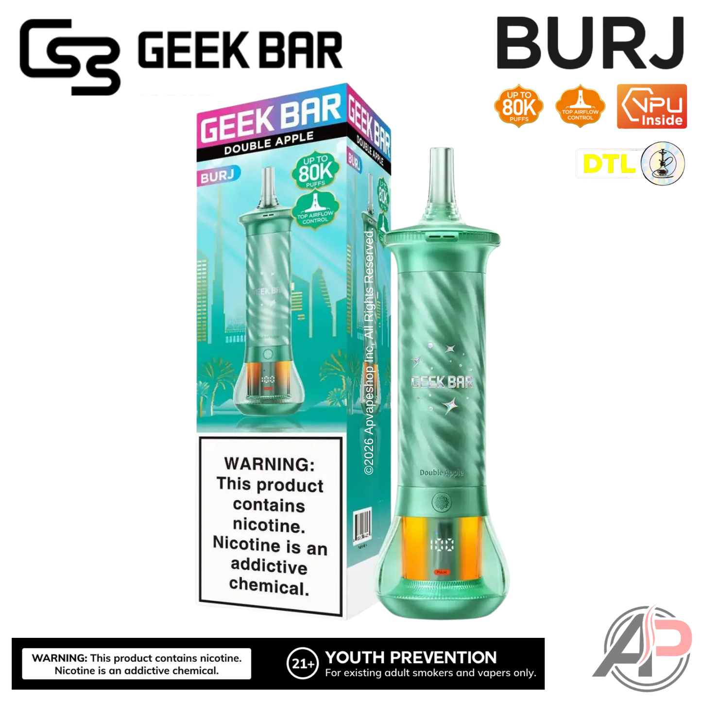 Geek Bar Burj 80K Puffs Hookah Disposable Vape Device