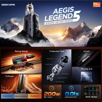 Geek Vape Aegis Legend 5 200W Mod Starter Kit Device Apvs Geek Vape Aegis Legend 5 200W Mod Starter Kit Device Apvs