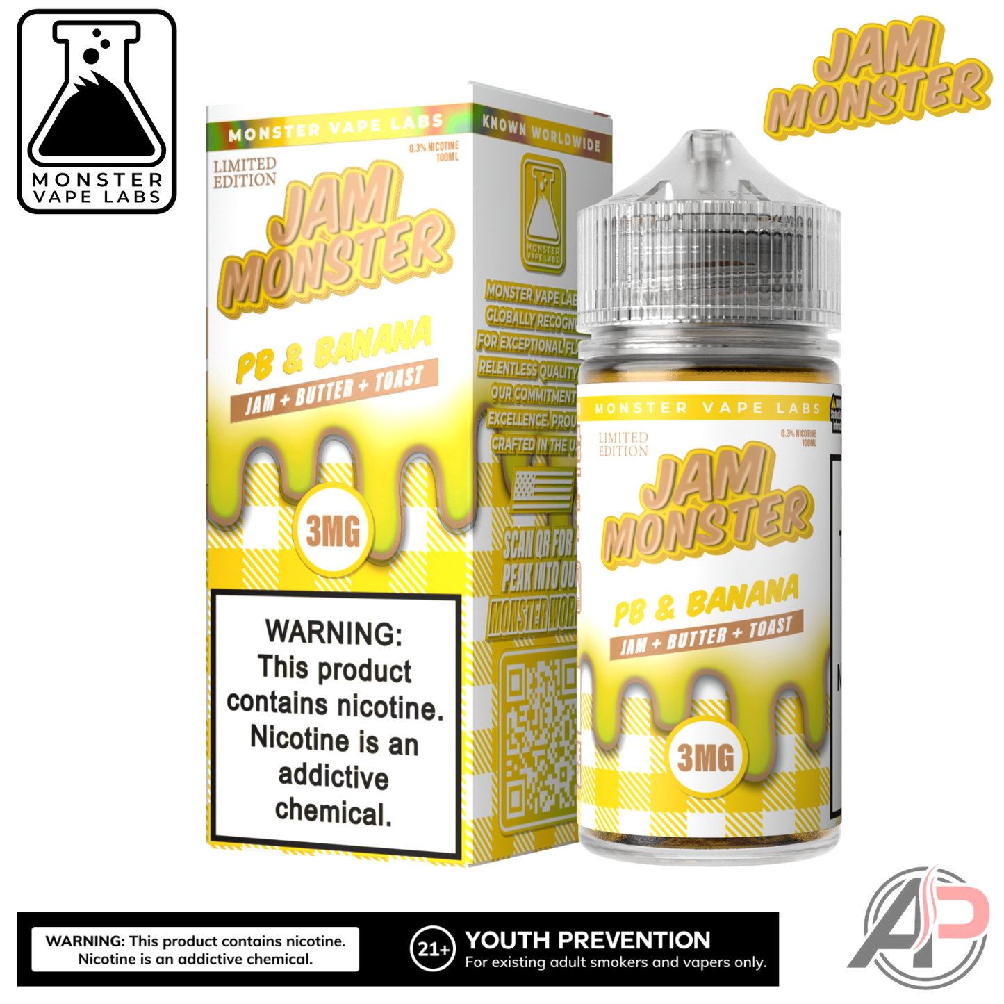 PB & Banana E-Liquid By Jam Monster Vape Labs 100mL