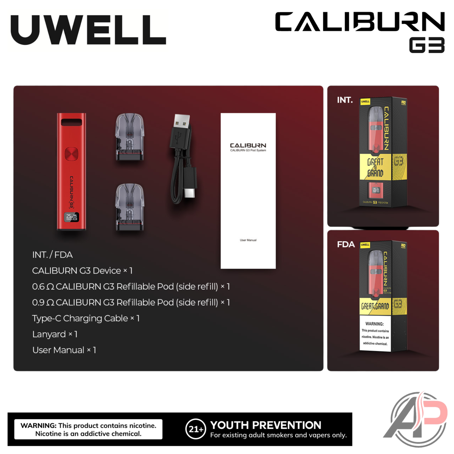 Uwell Caliburn G3 Pod System Starter Kit Device