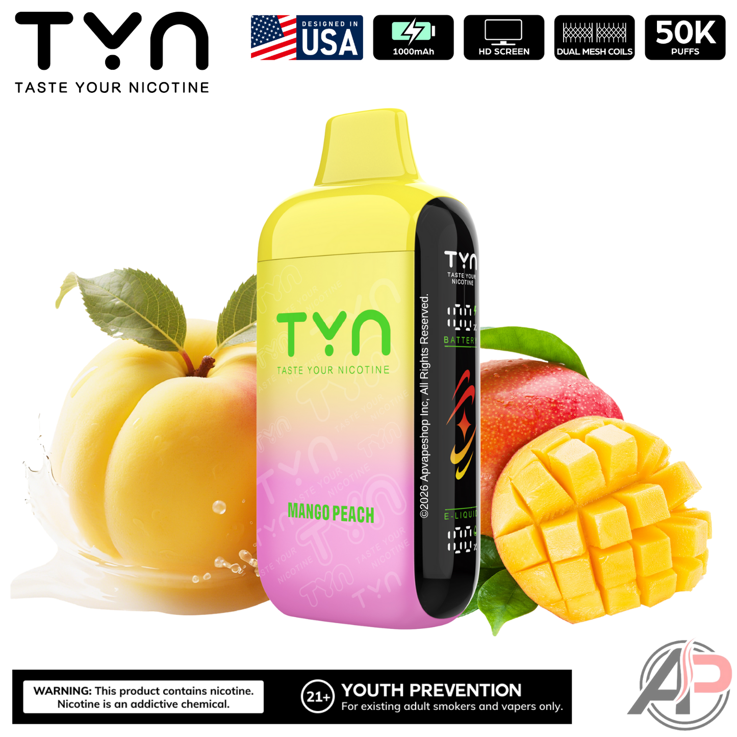 Tyn 50000 Puffs Disposable Vape Device Mango Peach