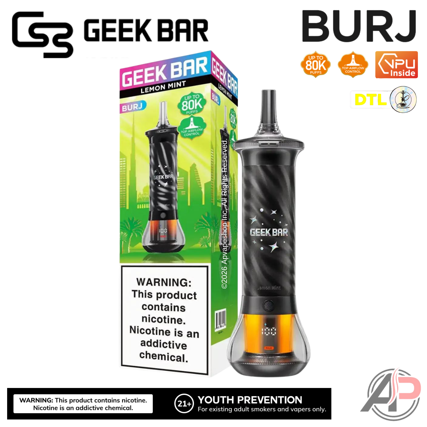 Geek Bar Burj 80K Puffs Hookah Disposable Vape Device