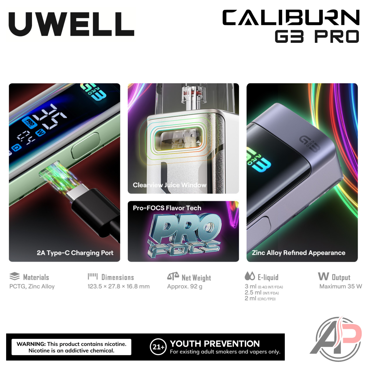 Uwell Caliburn G3 Pro Pod System Starter Kit Device