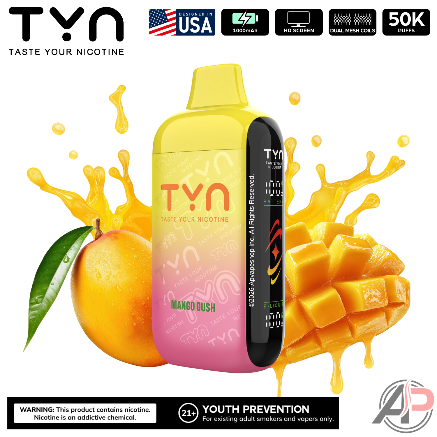 Tyn 50000 Puffs Disposable Vape Device Mango Gush