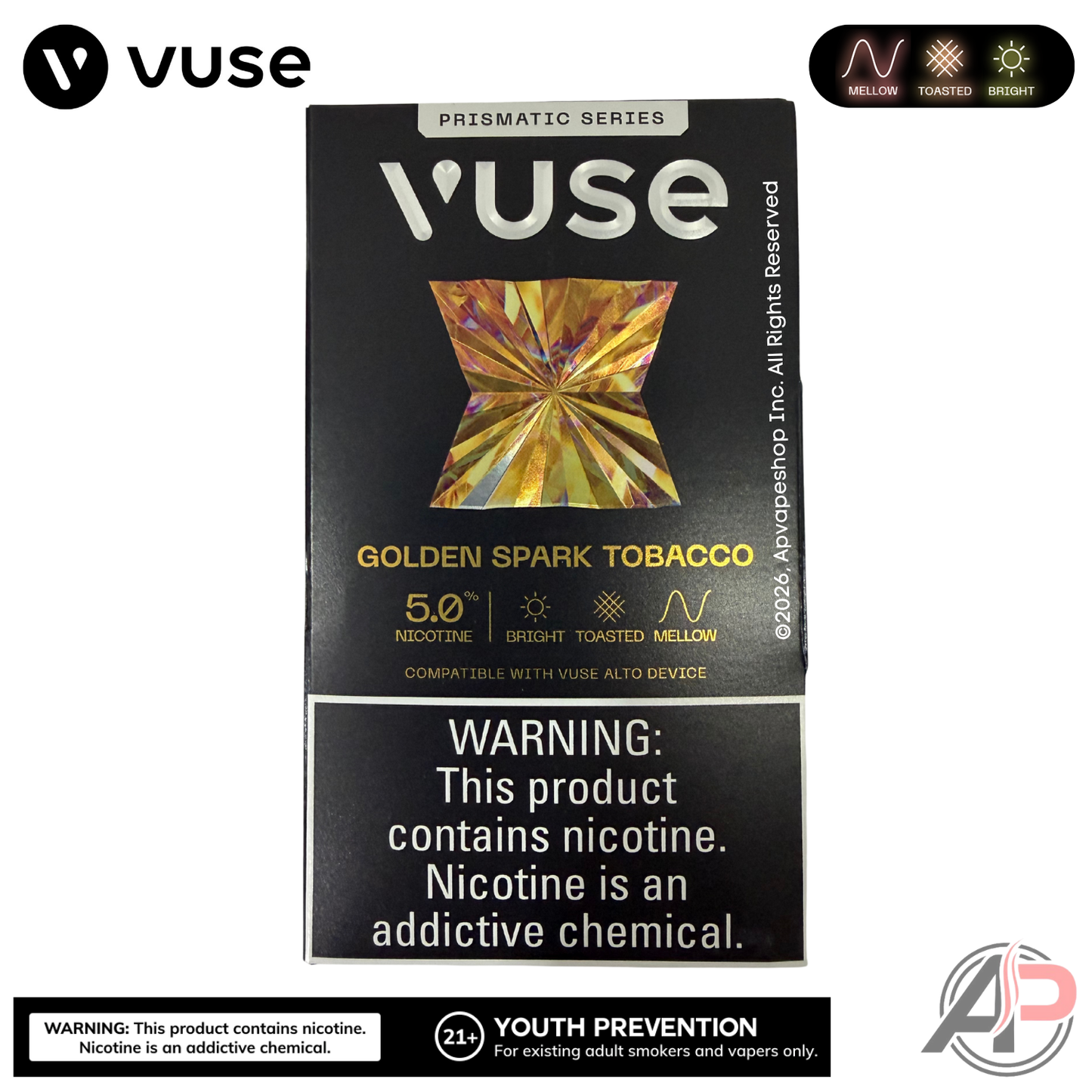 Vuse Alto Prismatic Golden Spark Tobacco Pods 3 Pack