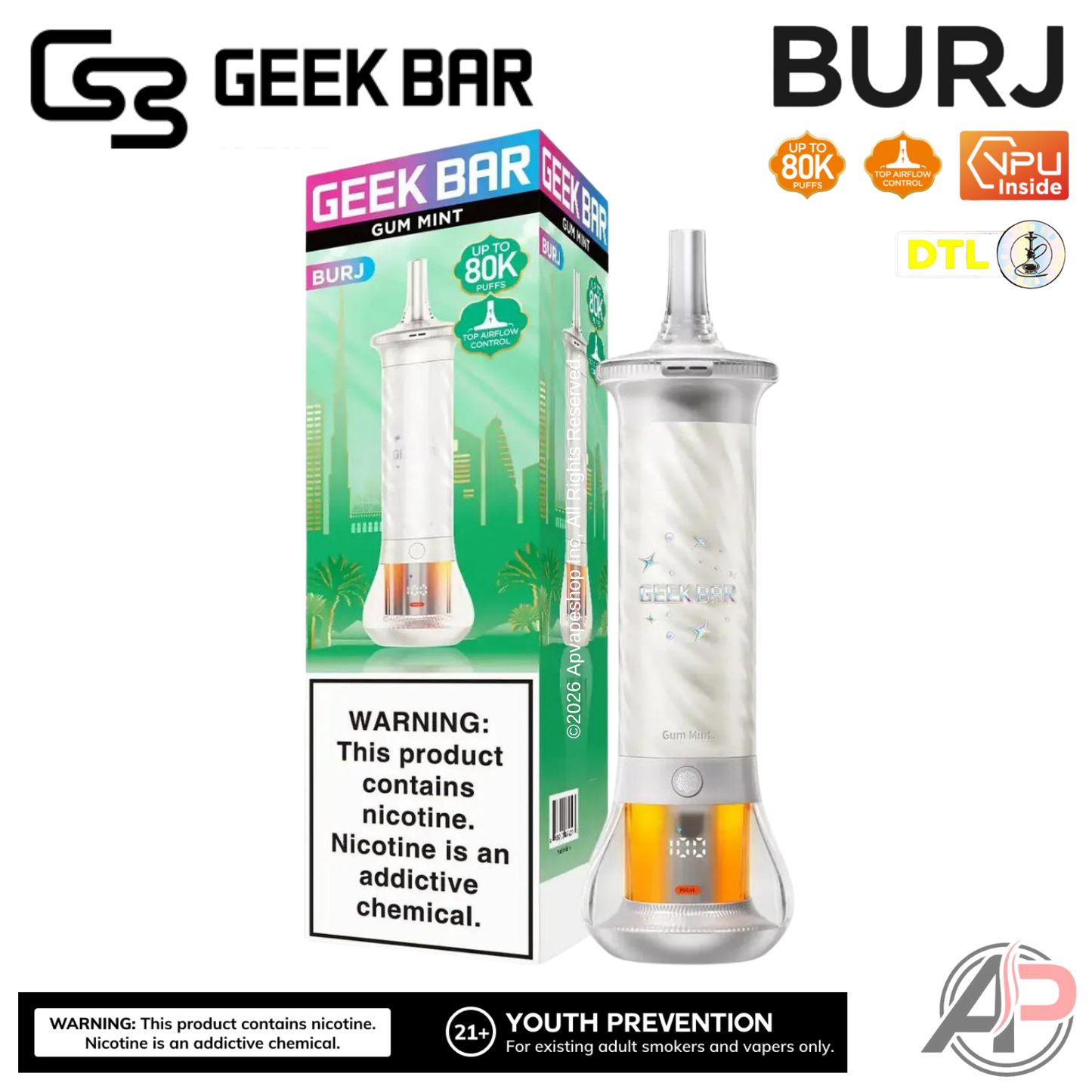 Geek Bar Burj 80K Puffs Hookah Disposable Vape Device
